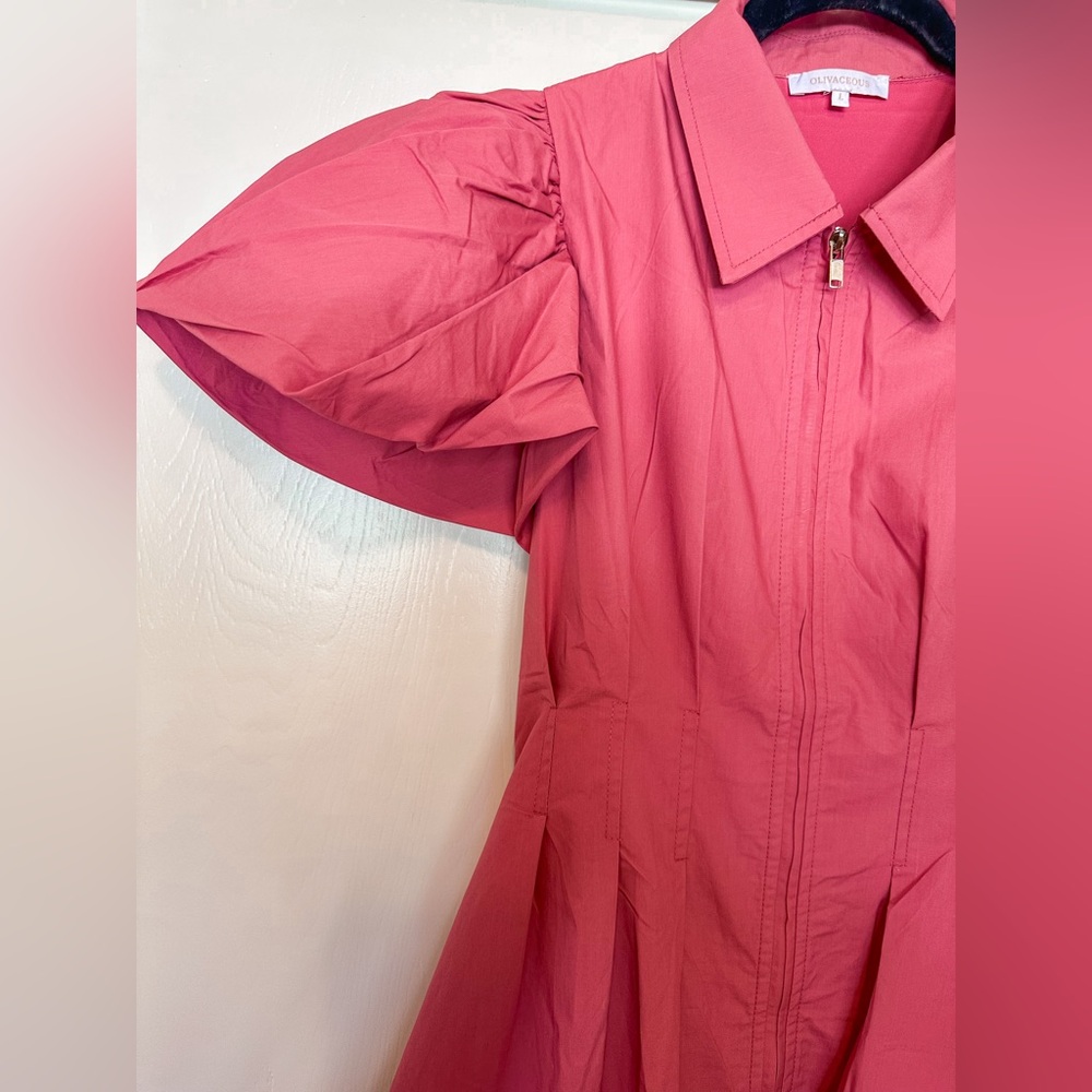 Olivaceous “In the Day” Mauvey Pink Puff Sleeve Mini Bubble Dress - Picture 3 of 14
